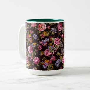 Antike rosa Rosen auf Schwarz Zweifarbige Tasse