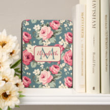 Antike rosa Rosen auf tiefblauem Monogramm
