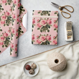Antike rosa Rosen Blumenstrauß Geschenkpapier