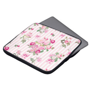 Antike rosa Rosen Coquette Schleife Streifen Laptopschutzhülle