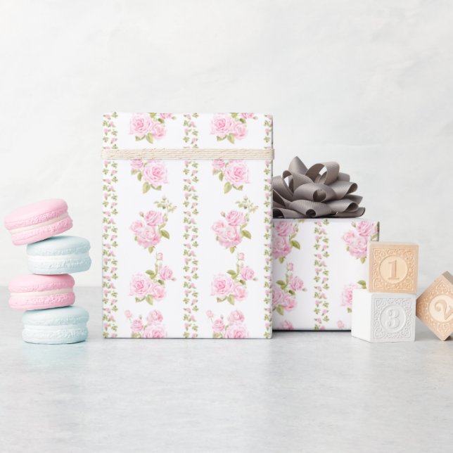 Antike rosa Rosen  Geschenkpapier (Babyparty)