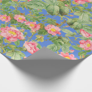 Antike rosa Rosen-Geschenkpapier in Kornblumenblau Geschenkpapier