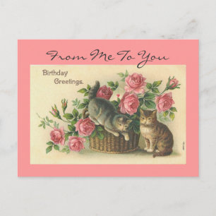 Antike rosa Rosen/Katzen Geburtstag -Postkarte Postkarte