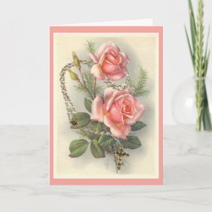 Antike rosa Rosen mit Rosenkranz Karte