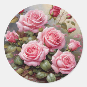 Antike rosa Rosen Runder Aufkleber