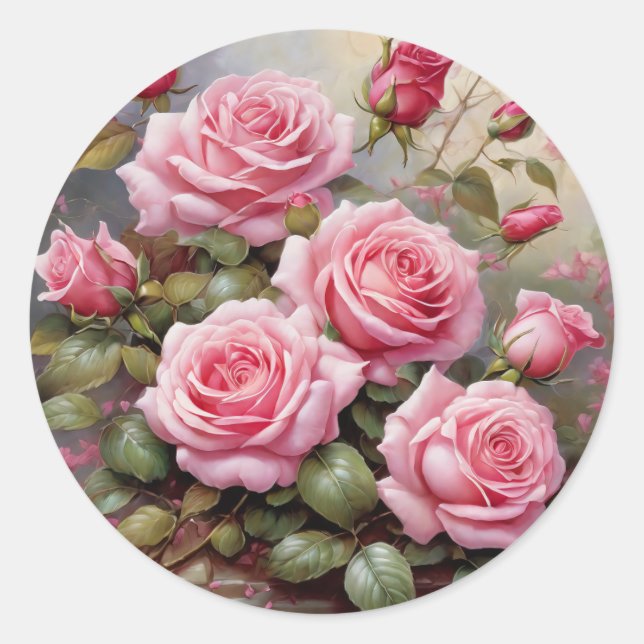 Antike rosa Rosen Runder Aufkleber (Vorderseite)