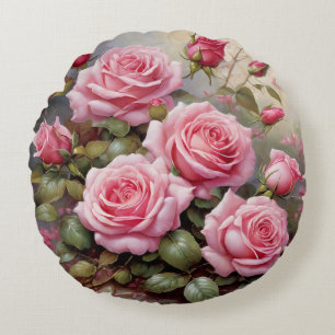 Antike rosa Rosen Rundes Kissen