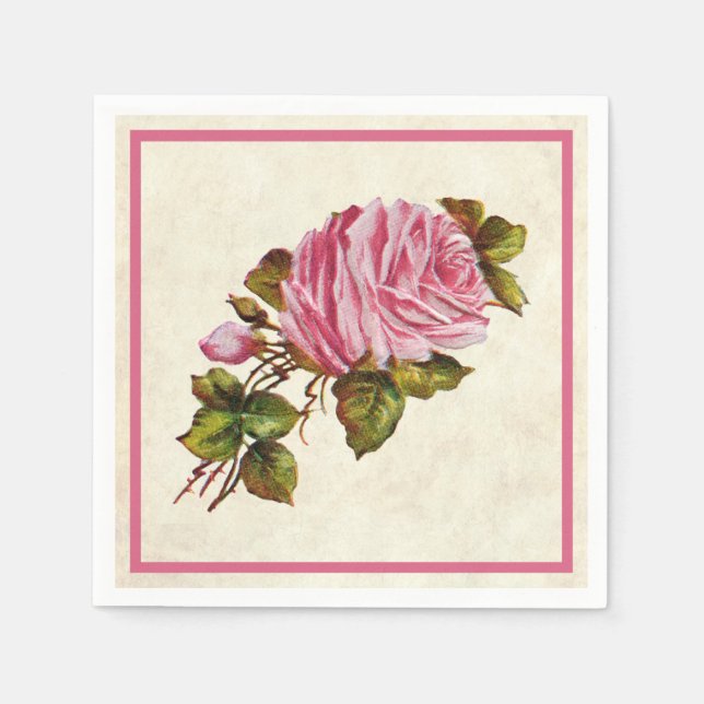 Antike rosa Rosen Serviette (Vorderseite)