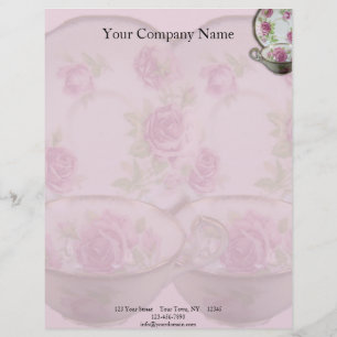 Antike rosa Rosen-Tasse auf Mauve Briefkopf