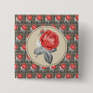 Antike rosa Rosen und Hahnenkamm-Muster Button