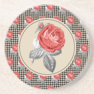 Antike rosa Rosen und Hahnenkamm-Muster Getränkeuntersetzer