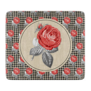 Antike rosa Rosen und Houndstooth-Muster Schneidebrett