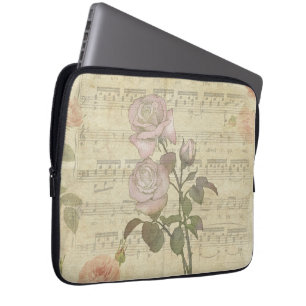 Antike rosa Rosen und Notenblatt Laptopschutzhülle