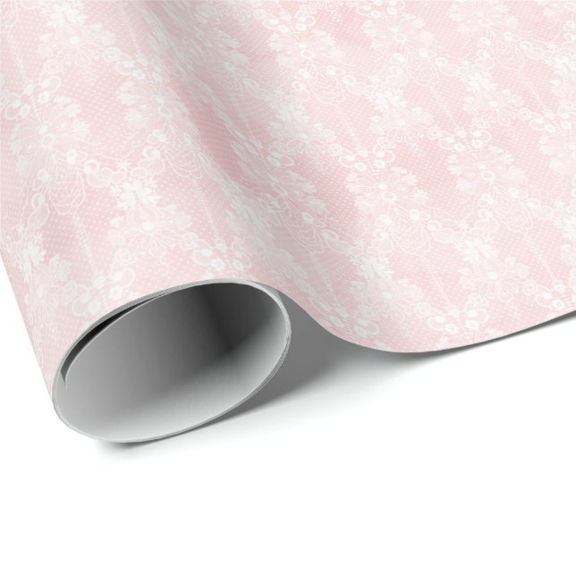 Antike rosa Spitzen-Coquette-Geschenkpapier Geschenkpapier (Rolleneckpunkt)