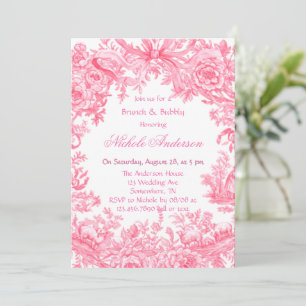 Antike rosa Toile-Blumen-Brunch & Champagner Einladung
