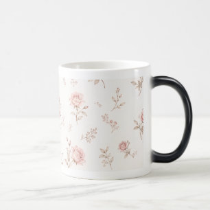 Antike rosafarbene Rosen-Blumenmuster-Kaffeetasse Verwandlungstasse