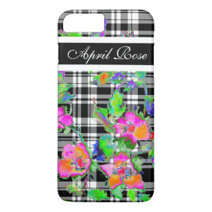 Antike rosarote schwarz-weiße Karo Monogramm Case-Mate iPhone Hülle