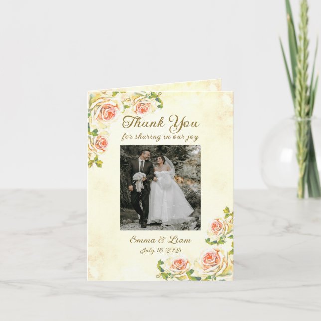 Antike Rose 4 x 5,6 geklappt Dankeschön Karte (Vorderseite)