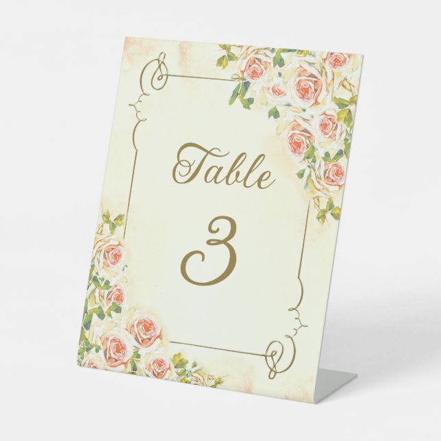 Antike Rose 8 X 10 Tischnummern Fußbodenschild Sockelschild (Vorderseite)