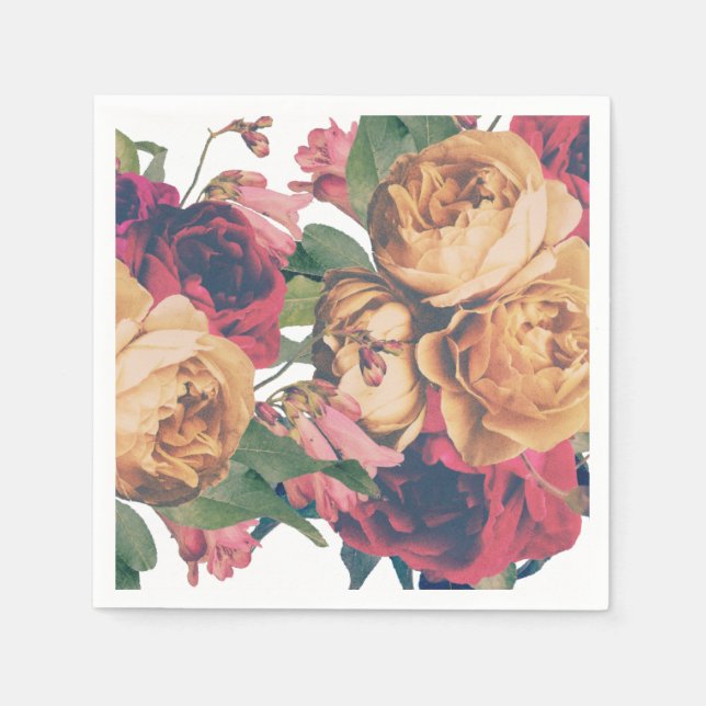 Antike Rose Botanischer Fete Hochzeitstisch Napkin Serviette (Vorderseite)