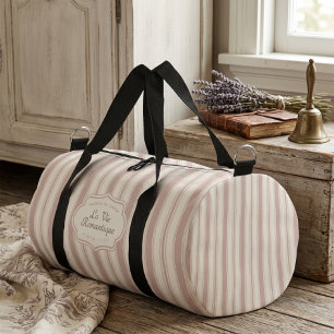 Antike Rose & Creme gestreifte französische Landha Duffle Bag