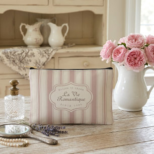 Antike Rose & Creme gestreifte französische Landha Zubehörtasche