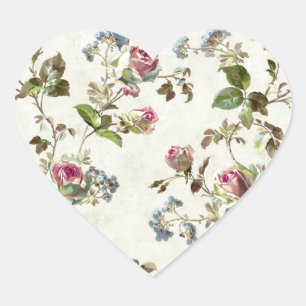 Antike Rose Florales Muster Shabby chic Herz-Aufkleber