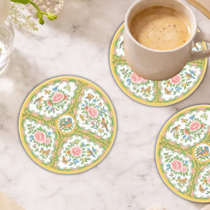 Antike Rose Gelb & Pink Floral Sandstein Getränkeuntersetzer