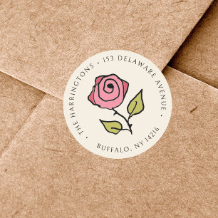 Antike Rose Handgezeichnete Rücksendeadresse Runder Aufkleber