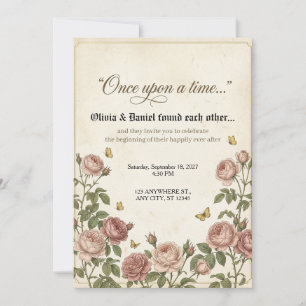 Antike Rose Märchenkapitel-Seite Hochzeit Einladung
