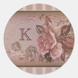 Antike Rose (pink), benutzerdefinierte Monogramm Runder Aufkleber