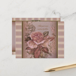 Antike Rose (rosa) Personalisiert Postkarte