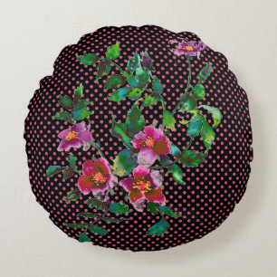 Antike Rose rosa/weiße Polka-Punkte Rundes Kissen