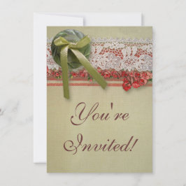 Antike Rose Rustikale rote Viktorianische Burlap Einladung
