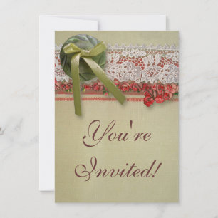 Antike Rose Rustikale rote Viktorianische Burlap Einladung