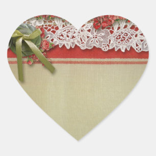 Antike Rose Rustikale rote Viktorianische Burlap Herz-Aufkleber