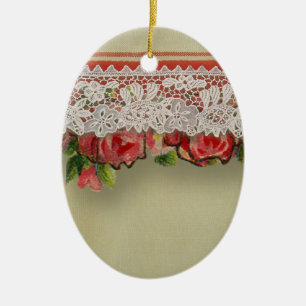 Antike Rose Rustikale rote Viktorianische Burlap Keramikornament