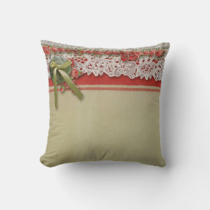 Antike Rose Rustikale rote Viktorianische Burlap Kissen