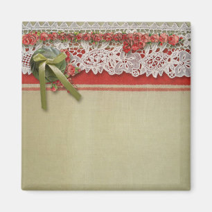 Antike Rose Rustikale rote Viktorianische Burlap Magnet