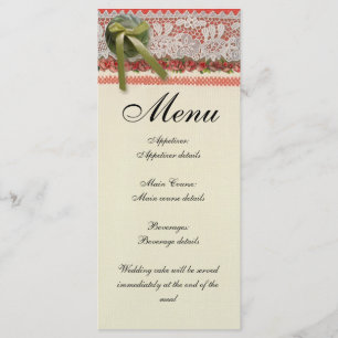 Antike Rose Rustikale rote Viktorianische Burlap Menükarte
