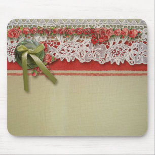Antike Rose Rustikale rote Viktorianische Burlap Mousepad