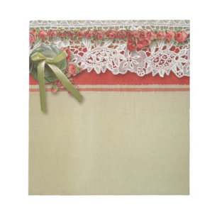 Antike Rose Rustikale rote Viktorianische Burlap Notizblock