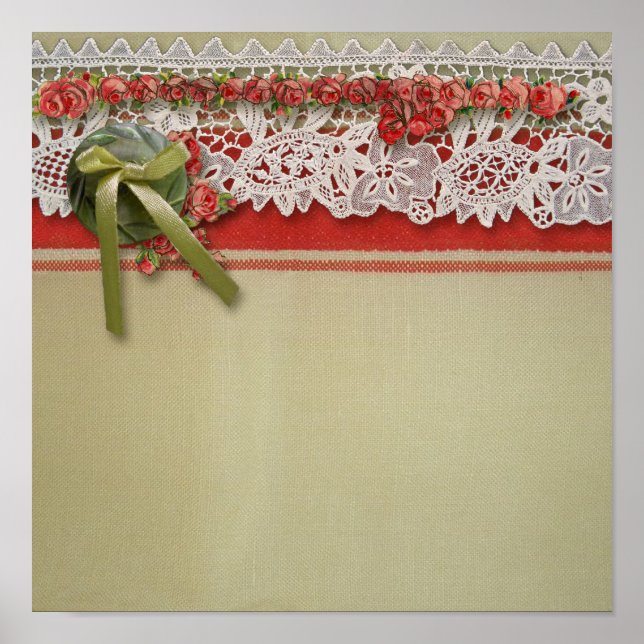 Antike Rose Rustikale rote Viktorianische Burlap Poster (Vorne)