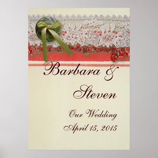 Antike Rose Rustikale rote Viktorianische Burlap Poster (Vorne)