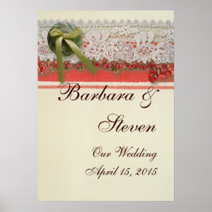 Antike Rose Rustikale rote Viktorianische Burlap Poster