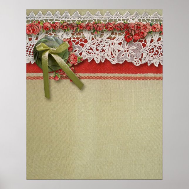 Antike Rose Rustikale rote Viktorianische Burlap Poster (Vorne)