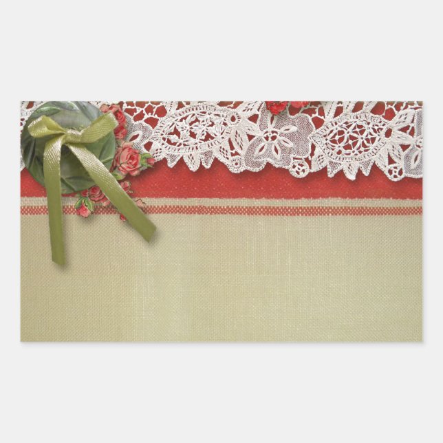 Antike Rose Rustikale rote Viktorianische Burlap Rechteckiger Aufkleber (Vorderseite)