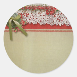 Antike Rose Rustikale rote Viktorianische Burlap Runder Aufkleber