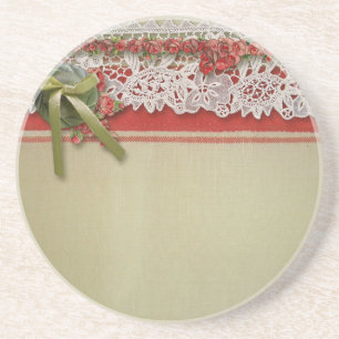 Antike Rose Rustikale rote Viktorianische Burlap Sandstein Untersetzer