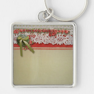 Antike Rose Rustikale rote Viktorianische Burlap Schlüsselanhänger